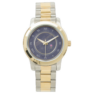 Elegant Navy-Blue Silver & Gold Metallic Watch