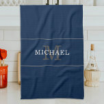 Elegant Navy Blue Silver Monogram Custom Name Kitchen Towel<br><div class="desc">Customize the text, and easily create your personalized kitchen towel. Click EDIT to change the text color or background color. You can TRANSFER this DESIGN on other Zazzle products and adjust it to fit most of the Zazzle items. Standard Studio designs are made in high-resolution graphics for professional print. Thank...</div>