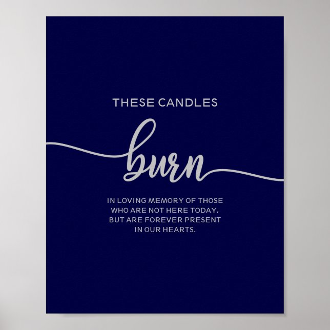 Elegant Navy Blue Silver These Candles Burn Poster (Front)