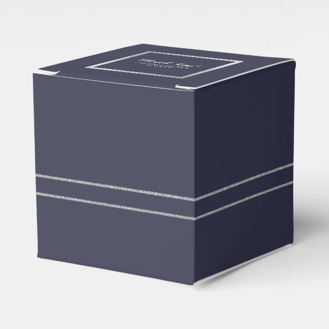 Elegant Navy Blue | Silver Wedding Favor Boxes (Front Side)