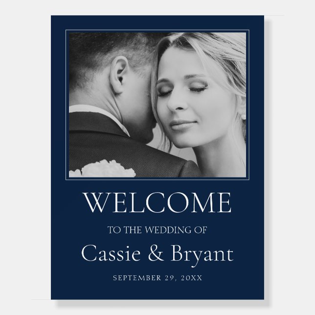 Elegant Navy Blue Simple Wedding Welcome Sign (Front)