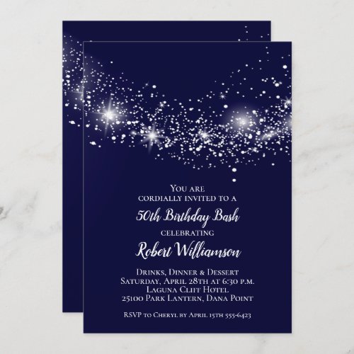 Elegant Navy Blue Sky and Stars Birthday Invitation