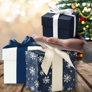 Elegant Navy Blue Snowflake Christmas Wrapping Paper Sheets