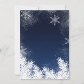 Elegant Navy Blue Snowflake Winter Bridal Shower Invitation (Back)