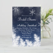 Elegant Navy Blue Snowflake Winter Bridal Shower Invitation (Standing Front)