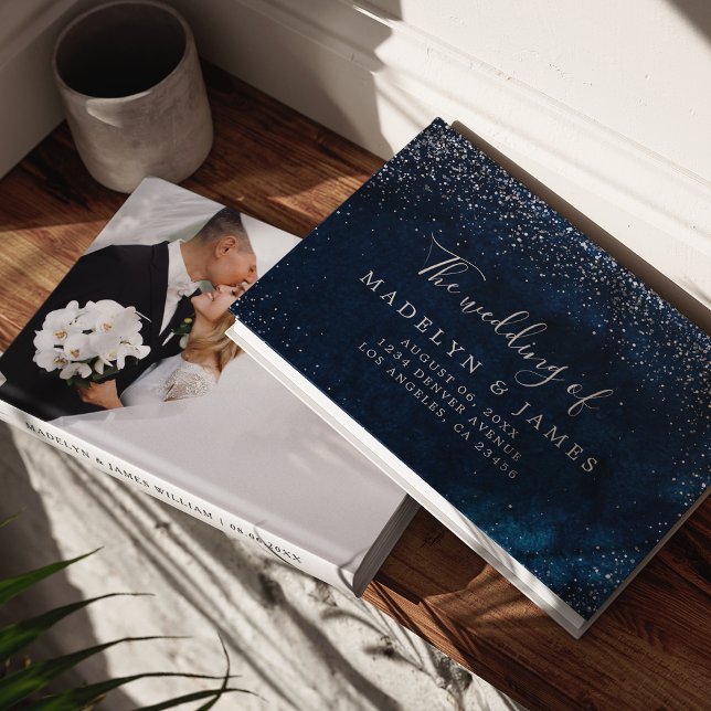 Elegant Navy Blue Sparkle Wedding Foil Guest Book (Creator Uploaded)