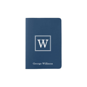 Elegant Navy Blue Square Monogram Passport Holder