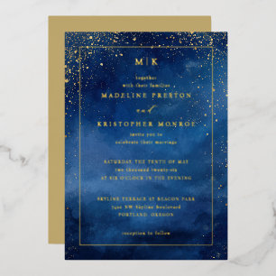 Elegant Navy Blue Starry Night Foil Invitation