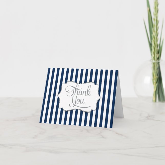 Elegant Navy Blue Stripe Thank You (Front)
