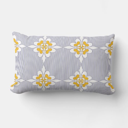 Elegant navy blue stripes mustard yellow white lumbar pillow