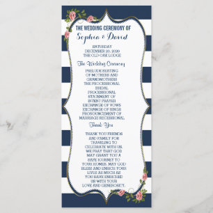 Elegant Navy Blue Stripes Wedding Ceremony Program