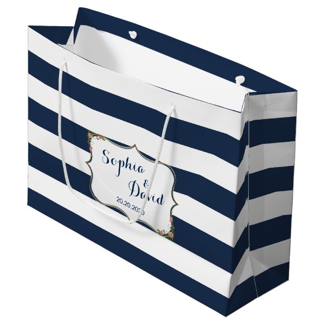 Elegant Navy Blue Stripes Wedding Custom Bag (Front Angled)
