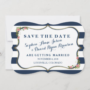 Elegant Navy Blue Stripes Wedding Save The Date