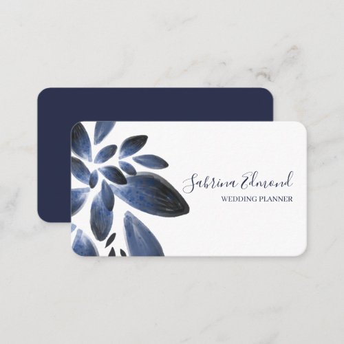 Elegant Navy Blue Succulent Foliage Signature Business Card