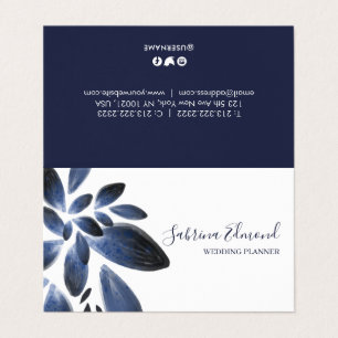 Elegant Navy Blue Succulent Foliage Signature Business Card