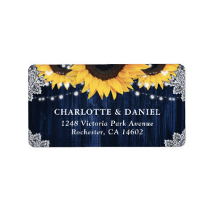 Elegant Navy Blue Sunflower Wedding Return Address Label