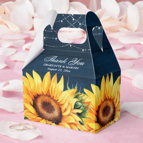 Elegant Navy Blue Sunflower Wedding Thank You Favor Boxes