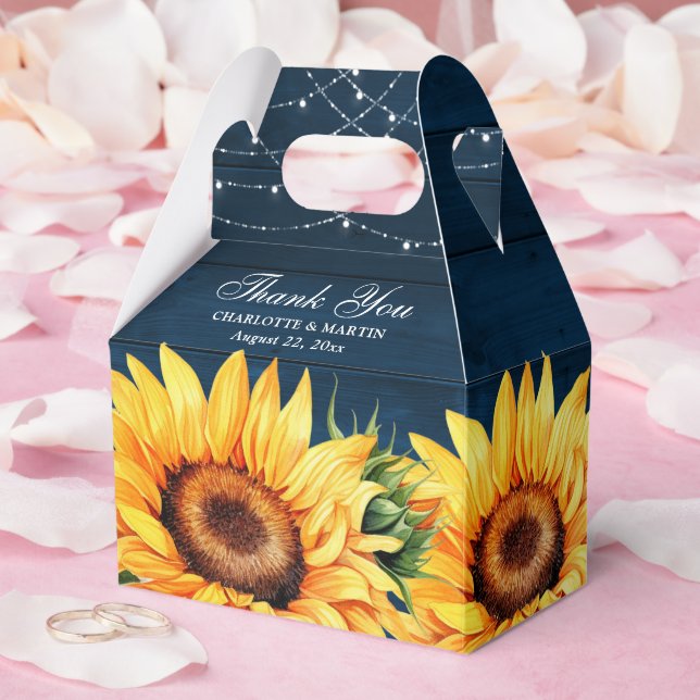 Elegant Navy Blue Sunflower Wedding Thank You Favor Boxes (Wedding)