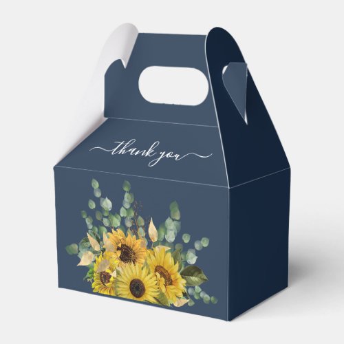Elegant Navy Blue Sunflowers Thank You  Favor Boxes