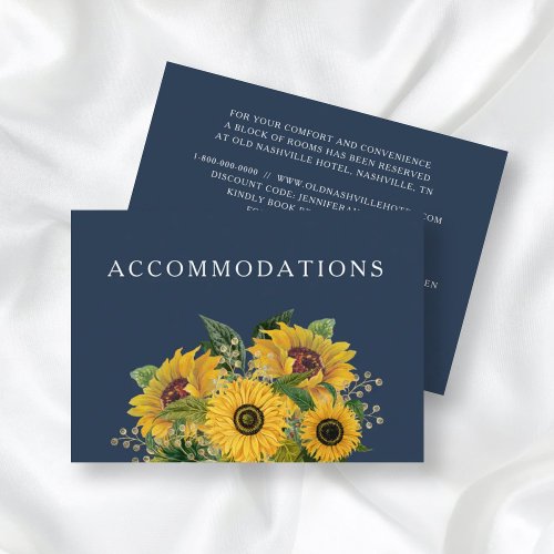Elegant Navy Blue Sunflowers Wedding Accommodation Enclosure Card