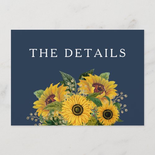 Elegant Navy Blue Sunflowers Wedding Details Enclosure Card