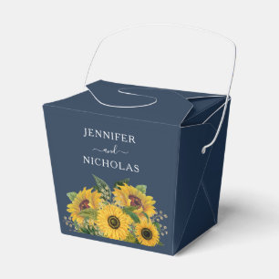 Elegant Navy Blue Sunflowers Wedding Favor Boxes