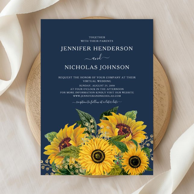 Elegant Navy Blue Sunflowers Wedding  Invitation (Elegant Navy Blue Sunflowers Wedding Invitation)