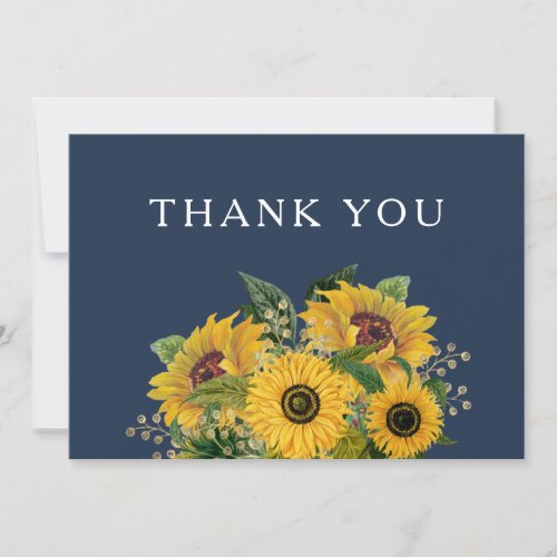 Elegant Navy Blue Sunflowers Wedding  Thank You Card