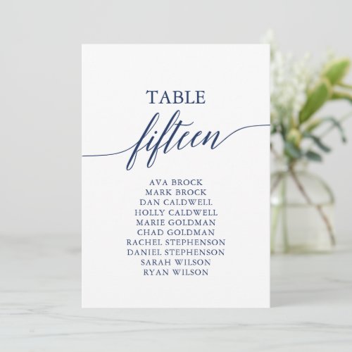 Elegant Navy Blue Table Number 15 Seating Chart