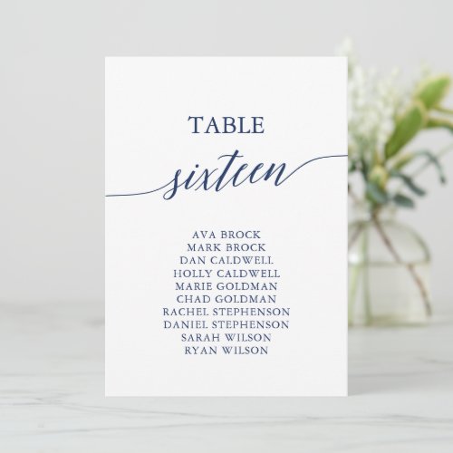 Elegant Navy Blue Table Number 16 Seating Chart