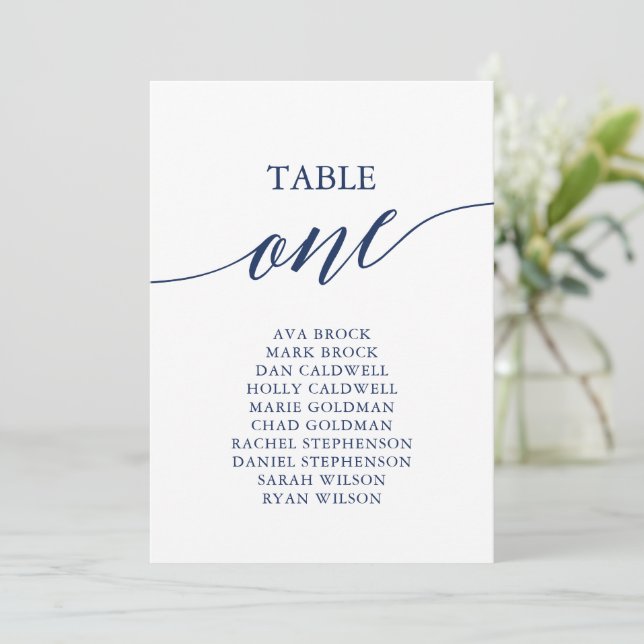 Elegant Navy Blue Table Number 1 Seating Chart (Standing Front)