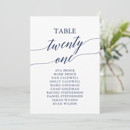 Elegant Navy Blue Table Number 21 Seating Chart
