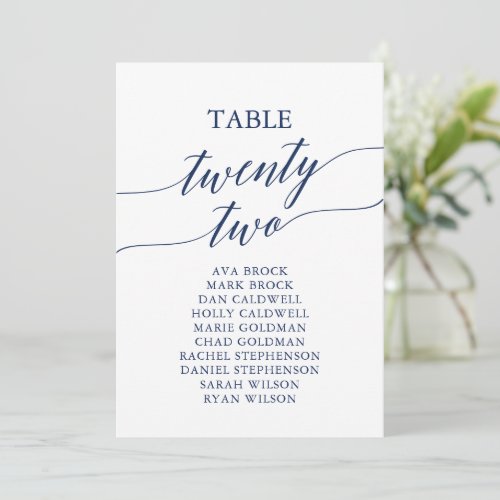 Elegant Navy Blue Table Number 22 Seating Chart