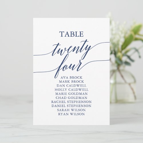 Elegant Navy Blue Table Number 24 Seating Chart