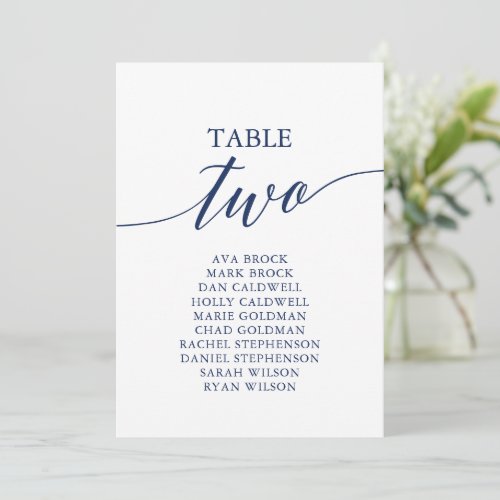 Elegant Navy Blue Table Number 2 Seating Chart