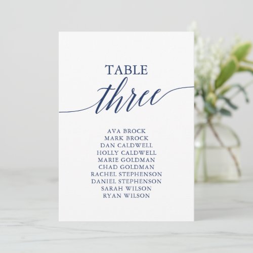 Elegant Navy Blue Table Number 3 Seating Chart