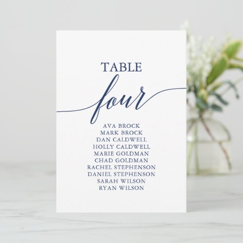 Elegant Navy Blue Table Number 4 Seating Chart