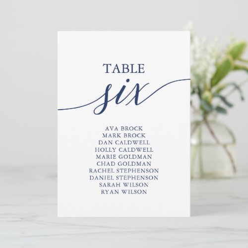 Elegant Navy Blue Table Number 6 Seating Chart