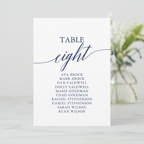 Elegant Navy Blue Table Number 8 Seating Chart