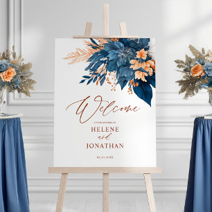 Elegant Navy Blue Terracotta Wedding Welcome Sign