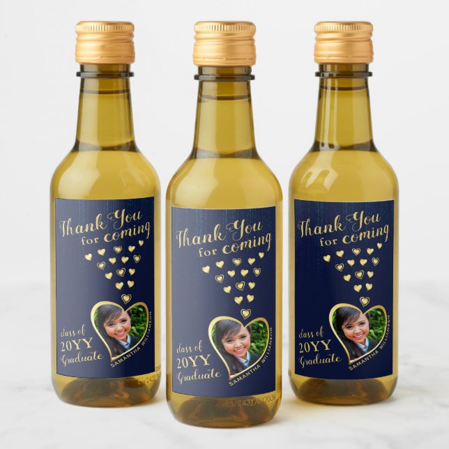 Elegant Navy Blue Thank You 2025 Graduation Favors Wine Label (Bottles)