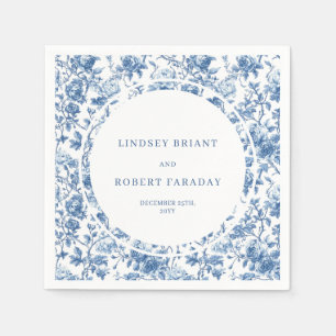 Elegant Navy Blue Toile Roses Personalized Wedding Napkins