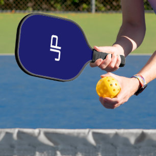 Elegant Navy Blue Trendy Monogrammed Template Pickleball Paddle