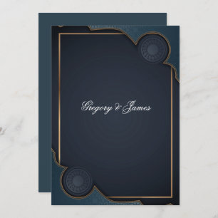 Elegant Navy Blue Turquoise and Gold Modern Invitation