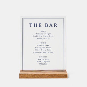 Elegant Navy Blue Typographic Bar Menu Acrylic Sign