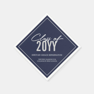 Elegant Navy Blue Typography Graduation Napkins