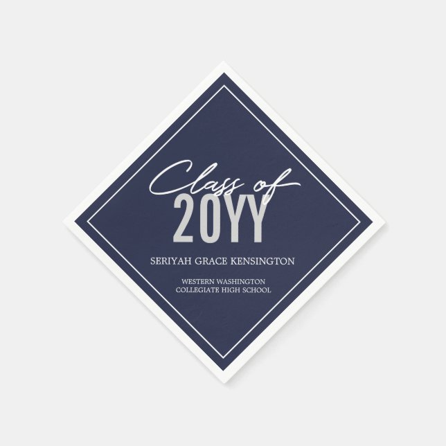 Elegant Navy Blue Typography Graduation Napkins (Corner)