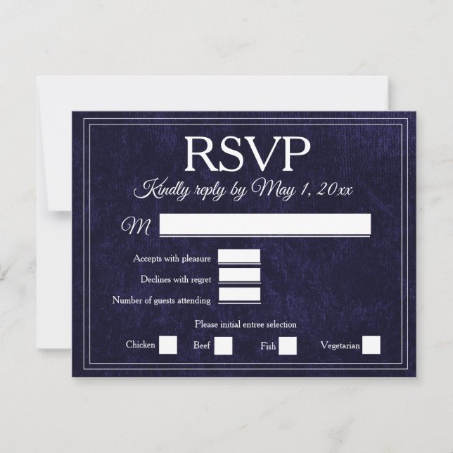 Elegant Navy Blue Velvet RSVP Wedding (Front)