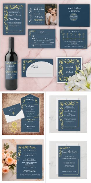 Elegant Navy-Blue Victorian Wedding Suite 