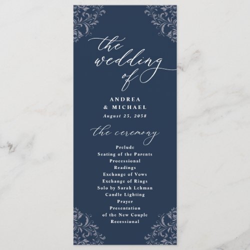 Elegant Navy Blue Vintage Classic Wedding Programs